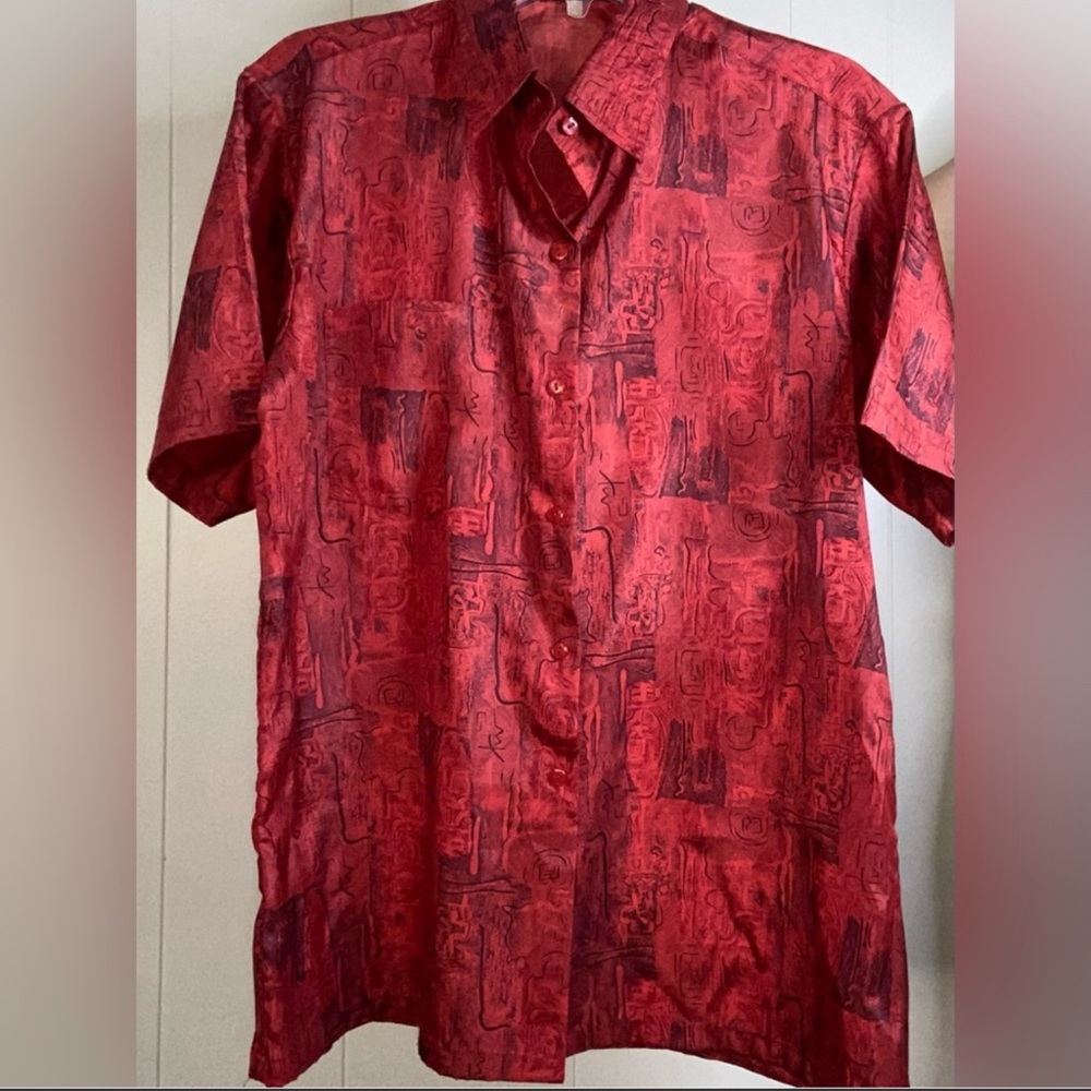Thai Silk Open Collar Button Up Shirt